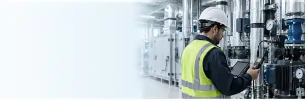 HVAC service technician diagnosing rooftop equipment